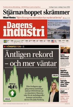 Urklipp ur Dagens Industri, 2 mars 2024, sida 1